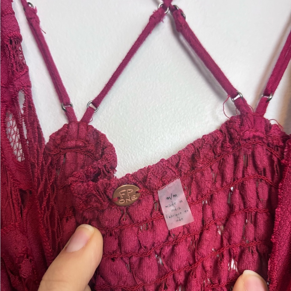 Free People FP ONE Deep Red Lace Adella Maxi Dress - Picture 6 of 9